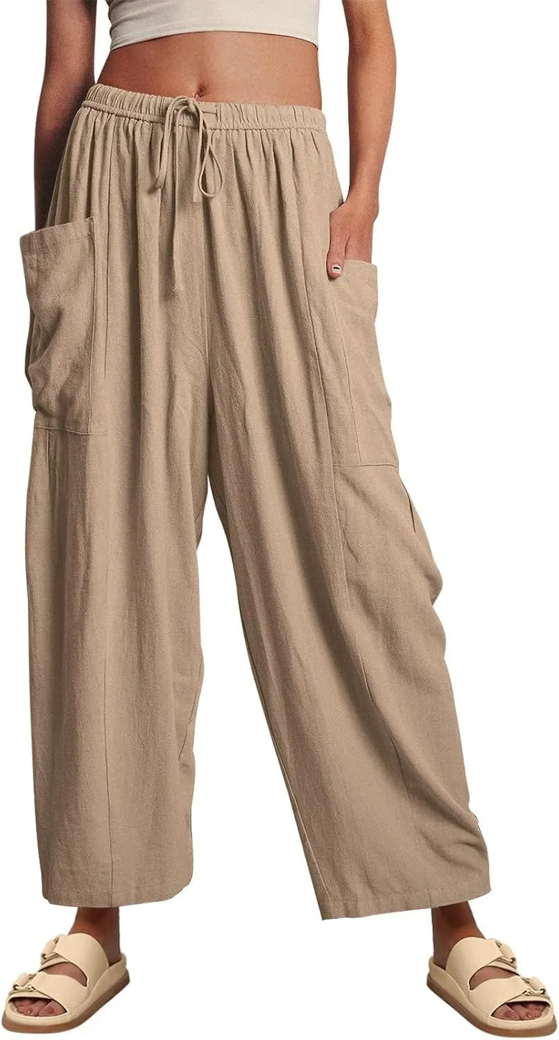Guteidee Womens Linen Wide Leg Pants 2024 Casual Loose Lightweigt Beach Palazzo Harem Pants