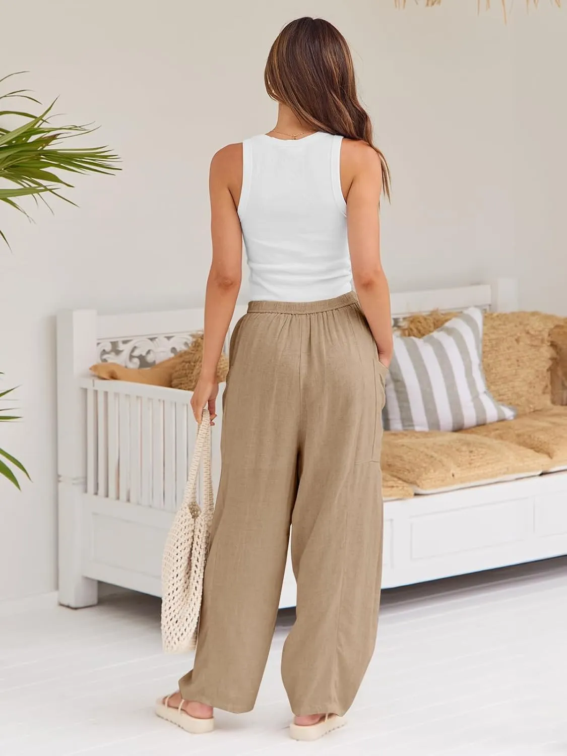 Guteidee Womens Linen Wide Leg Pants 2024 Casual Loose Lightweigt Beach Palazzo Harem Pants