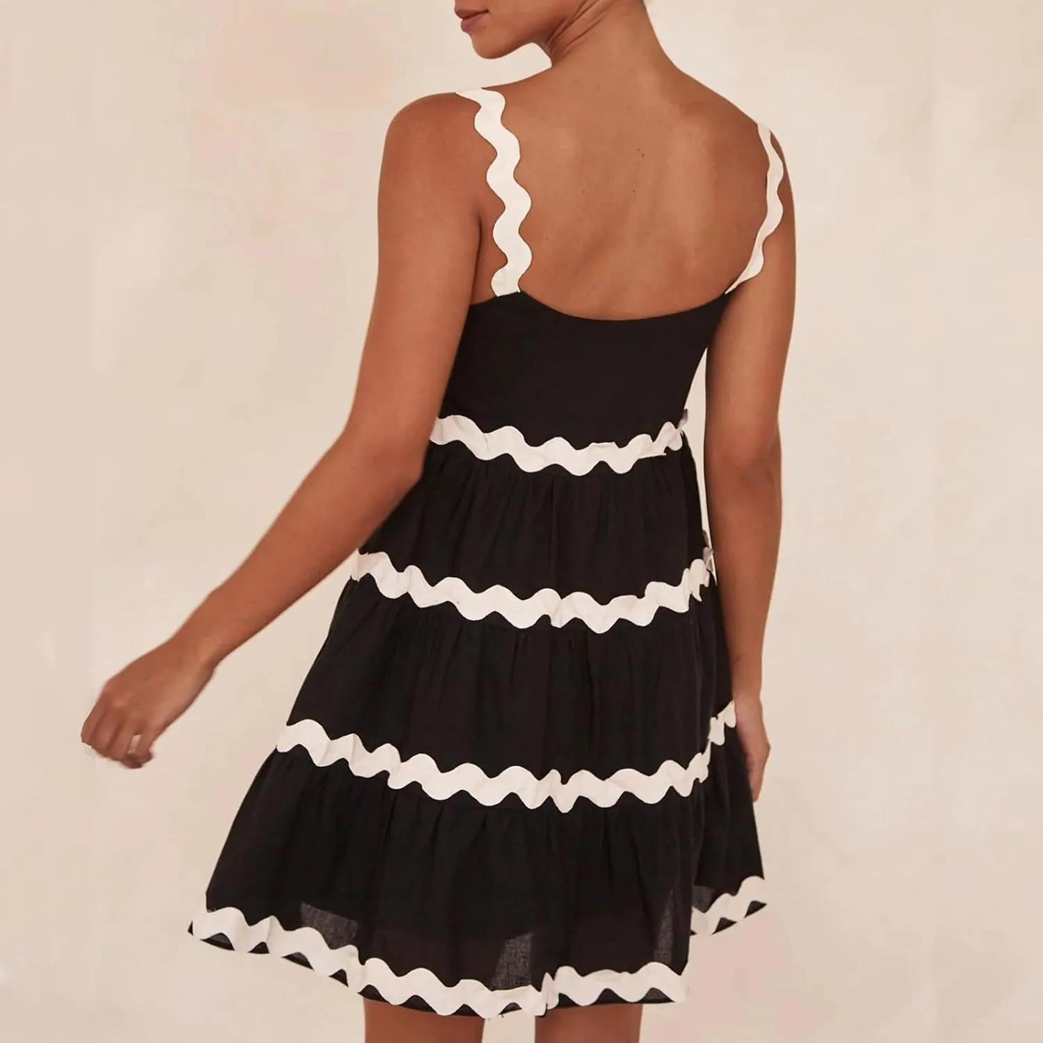 HGps8w 2025 Women's Summer Dress Square Neck Spaghetti Strap Dress Casual Sleeveless Boho Sundress A Line Tiered Beach Dress