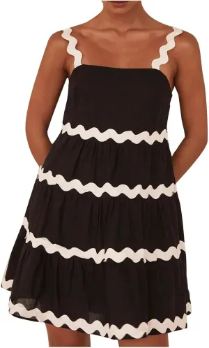 HGps8w 2025 Women's Summer Dress Square Neck Spaghetti Strap Dress Casual Sleeveless Boho Sundress A Line Tiered Beach Dress