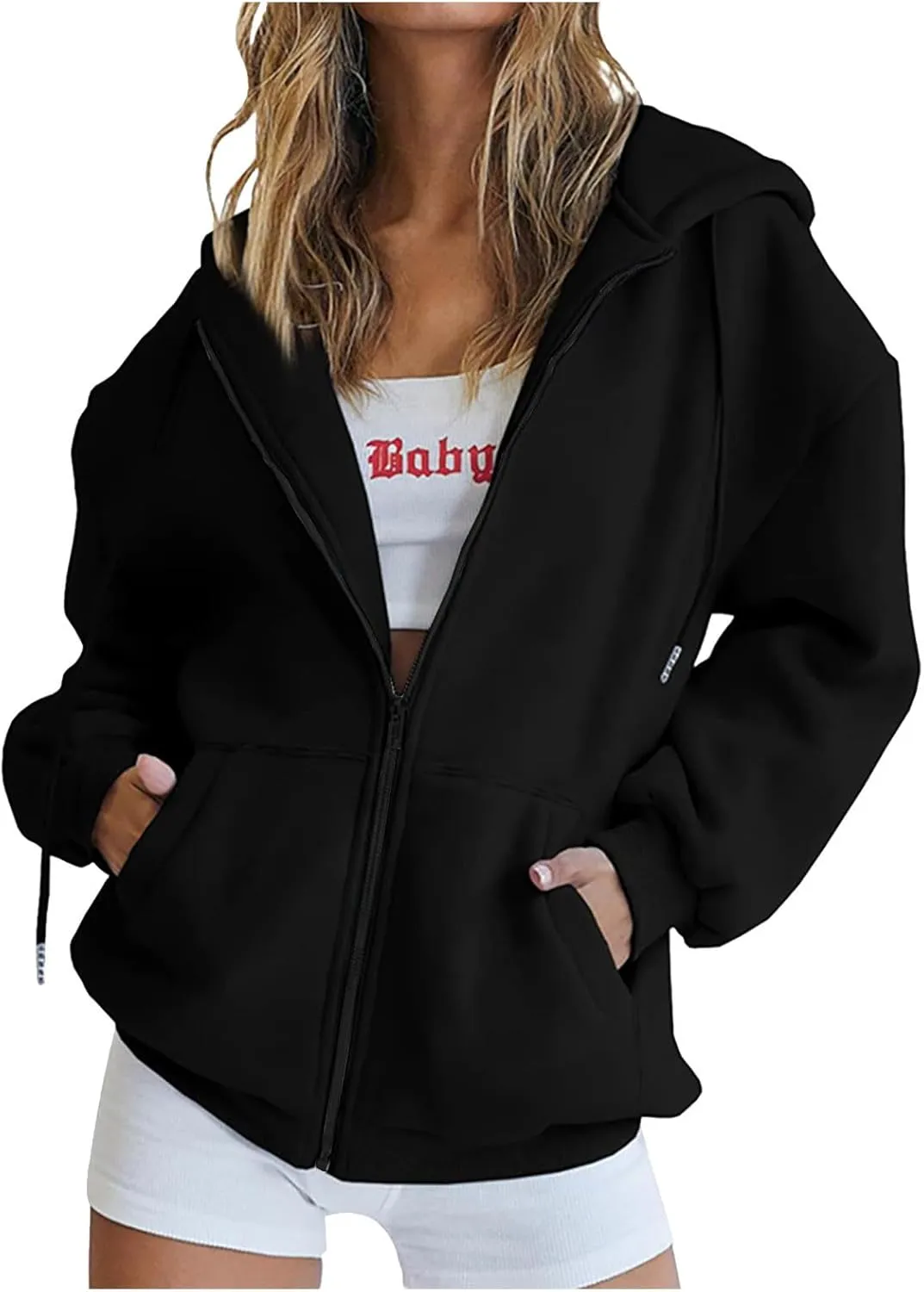 HGps8w Dear Person Behind Me Womens Zip Up Hoodies, Funny Sayings Oversized Long Sleeve Casual Sweatshirts Jackets