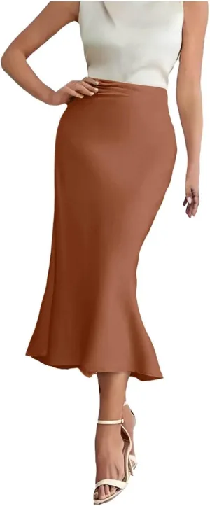 High Waist Ruffled Fishtail Bodycon Maxi Long Skirt for Women Low Rise Sexy Ruched Casual Elastic Waistband