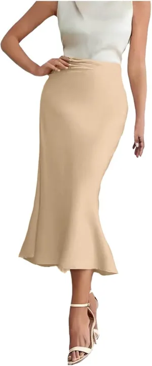 High Waist Ruffled Fishtail Bodycon Maxi Long Skirt for Women Low Rise Sexy Ruched Casual Elastic Waistband