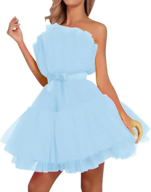 Homecoming Dresses Tulle Lace Prom Dress Short Off Shoulder Strapless Asymmetrical Cocktail Party Tutu Dresses Gown