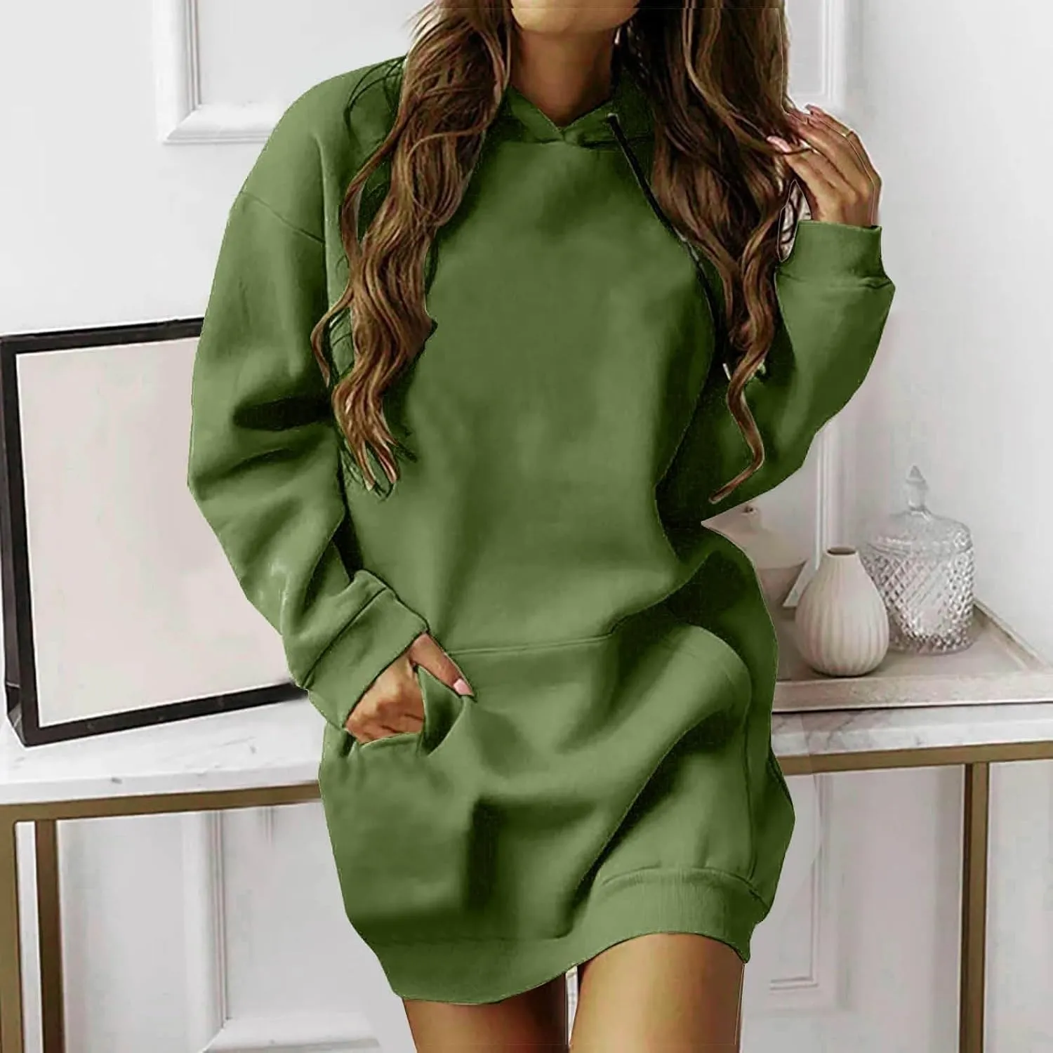 Hoodie Dress for Women Oversized Hoodies for Women Plus Size Casual Crewneck Long Sleeve Pullover with Pockets