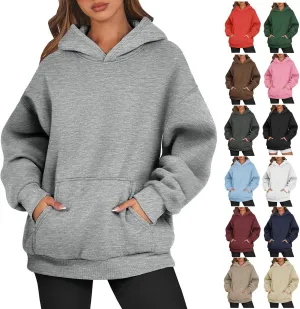 Hoodies For Women, Long Sleeve Oversized Fall Fashion Pullover Tops Casual Holiday Plain Sweatshirts With Pockets