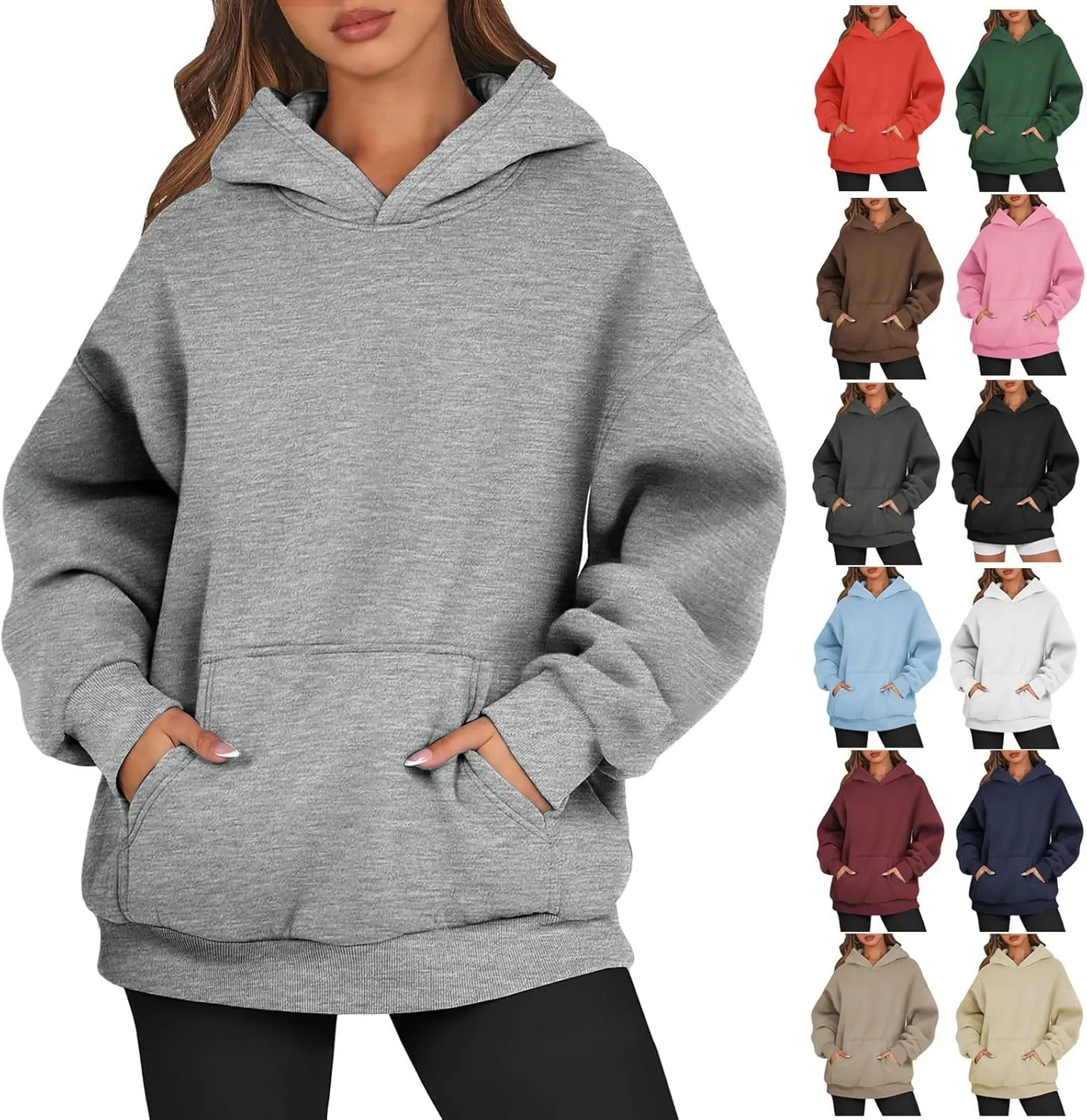 Hoodies For Women, Long Sleeve Oversized Fall Fashion Pullover Tops Casual Holiday Plain Sweatshirts With Pockets