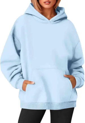 Hoodies For Women, Long Sleeve Oversized Fall Fashion Pullover Tops Casual Holiday Plain Sweatshirts With Pockets