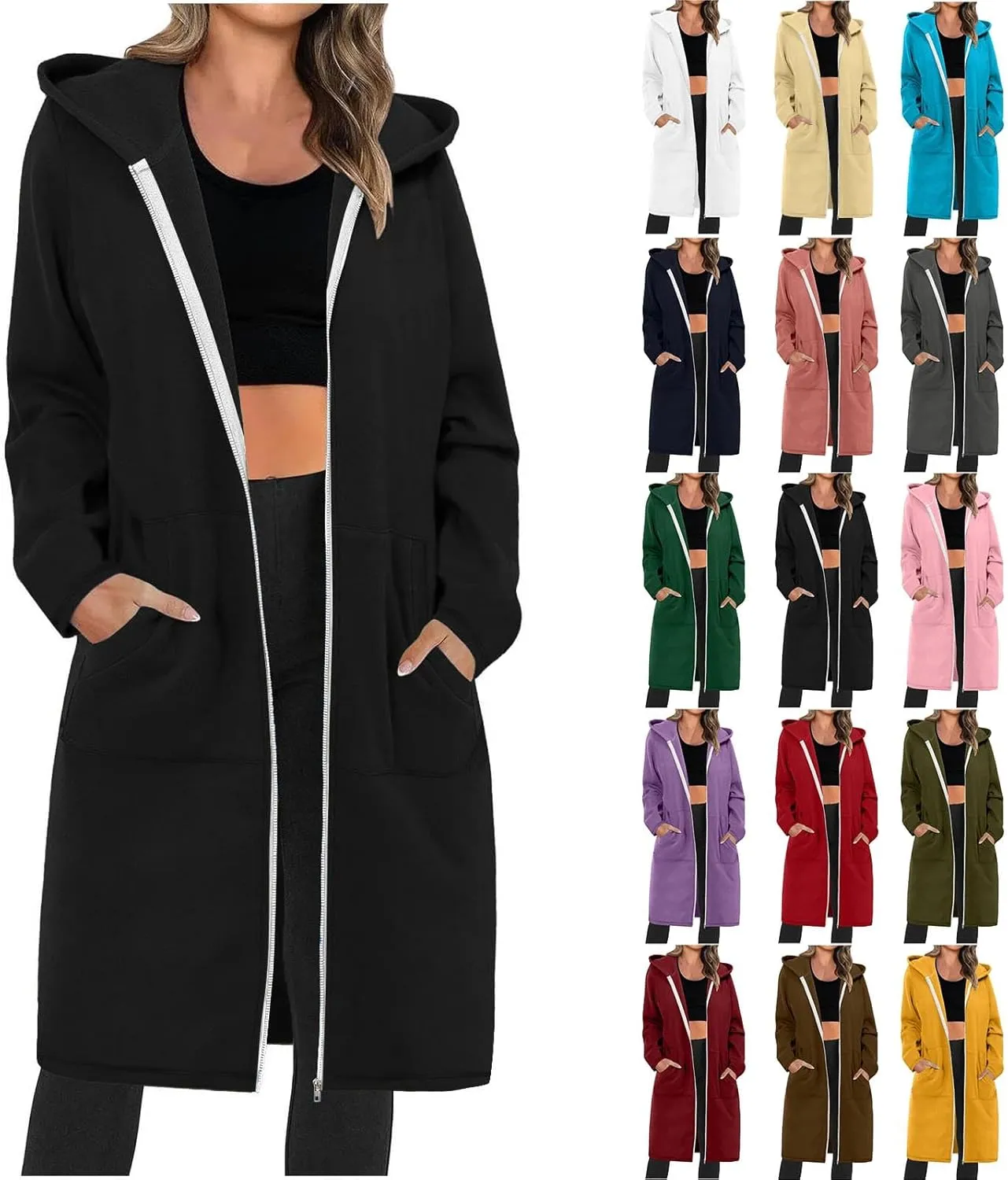 Hoodies for Women Oversized Cardigan Zip Up Casual Hooded Sweatshirt Fall Fashion Fleece Long Hoodies with Pocket