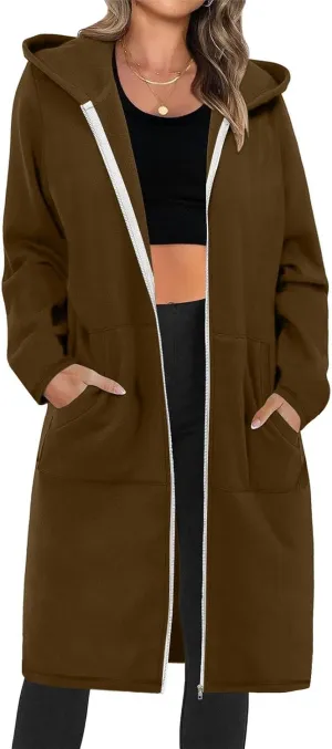 Hoodies for Women Oversized Cardigan Zip Up Casual Hooded Sweatshirt Fall Fashion Fleece Long Hoodies with Pocket