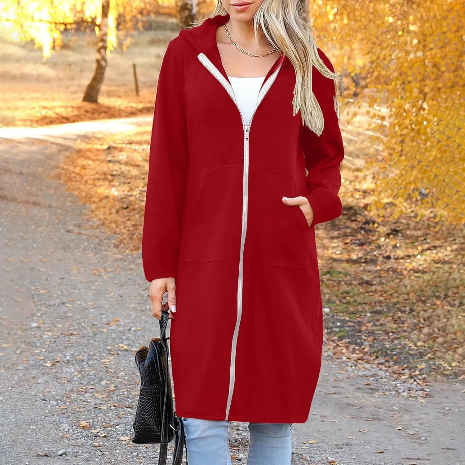 Hoodies for Women Oversized Cardigan Zip Up Casual Hooded Sweatshirt Fall Fashion Fleece Long Hoodies with Pocket
