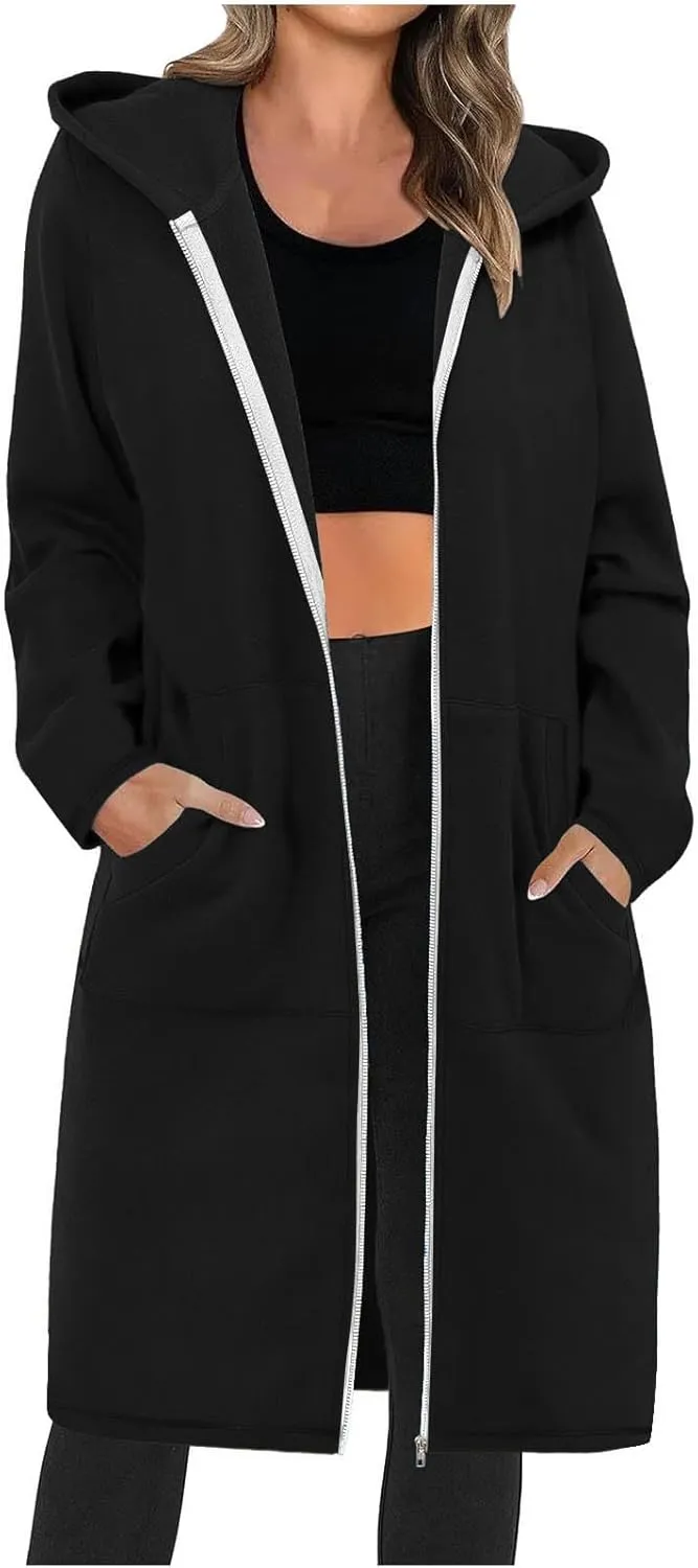 Hoodies for Women Oversized Cardigan Zip Up Casual Hooded Sweatshirt Fall Fashion Fleece Long Hoodies with Pocket