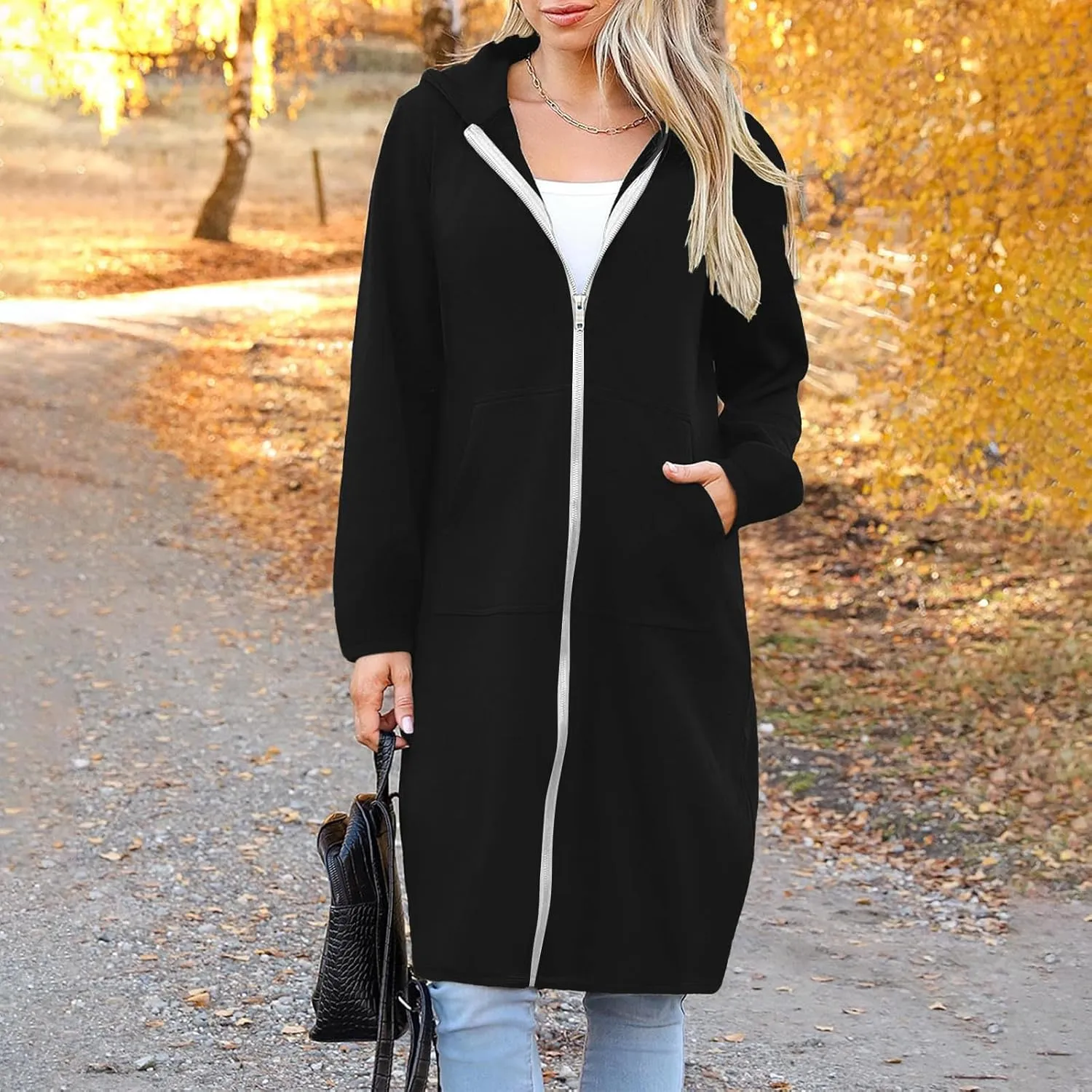 Hoodies for Women Oversized Cardigan Zip Up Casual Hooded Sweatshirt Fall Fashion Fleece Long Hoodies with Pocket