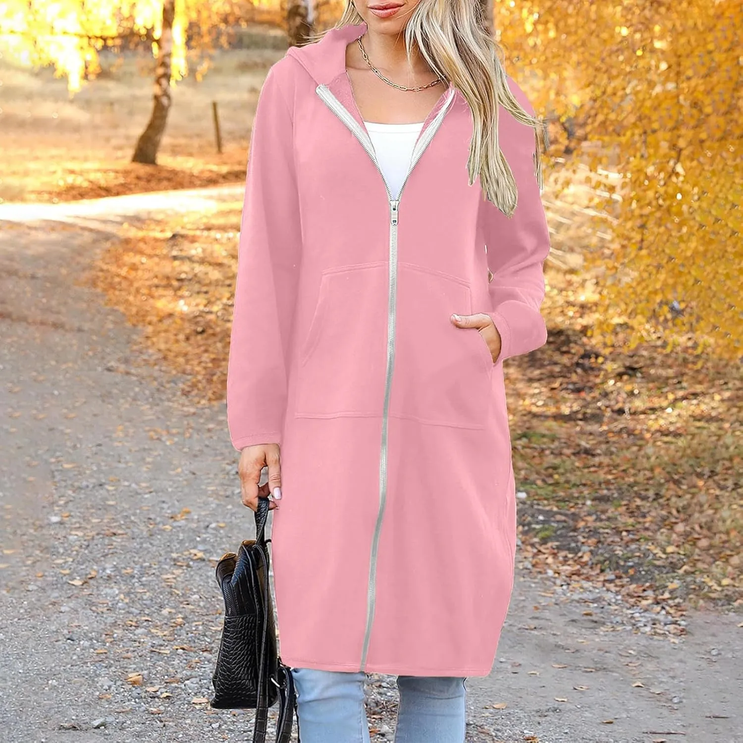 Hoodies for Women Oversized Cardigan Zip Up Casual Hooded Sweatshirt Fall Fashion Fleece Long Hoodies with Pocket