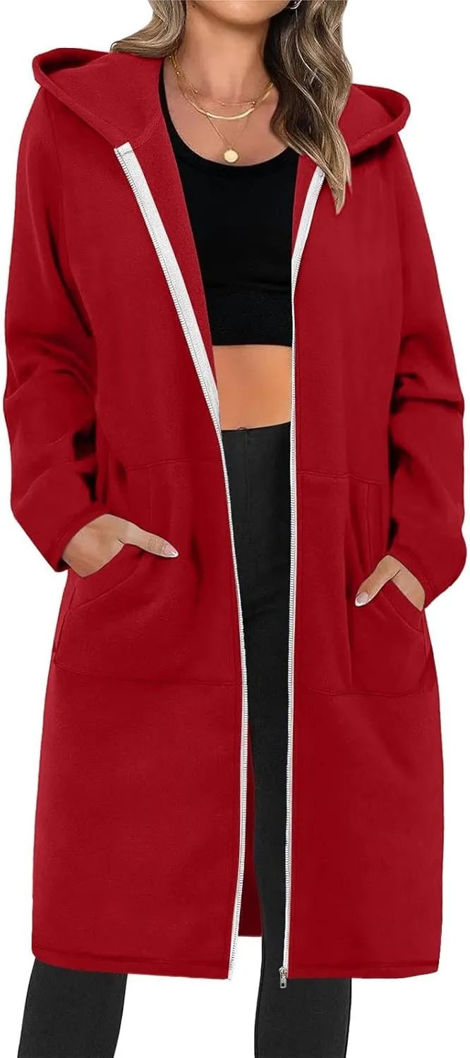 Hoodies for Women Oversized Cardigan Zip Up Casual Hooded Sweatshirt Fall Fashion Fleece Long Hoodies with Pocket