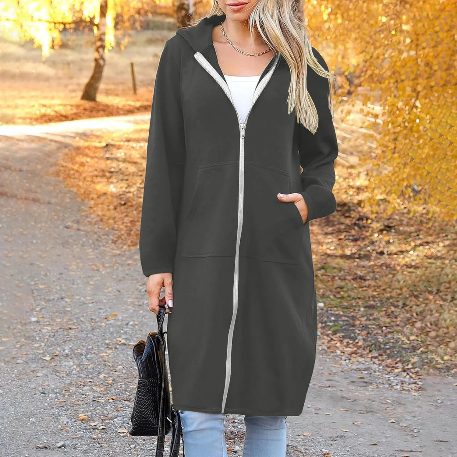 Hoodies for Women Oversized Cardigan Zip Up Casual Hooded Sweatshirt Fall Fashion Fleece Long Hoodies with Pocket