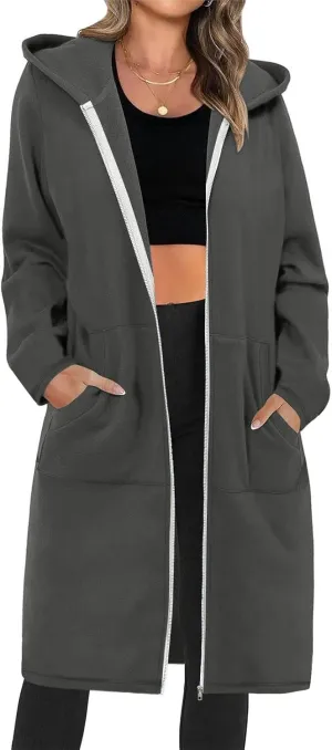 Hoodies for Women Oversized Cardigan Zip Up Casual Hooded Sweatshirt Fall Fashion Fleece Long Hoodies with Pocket