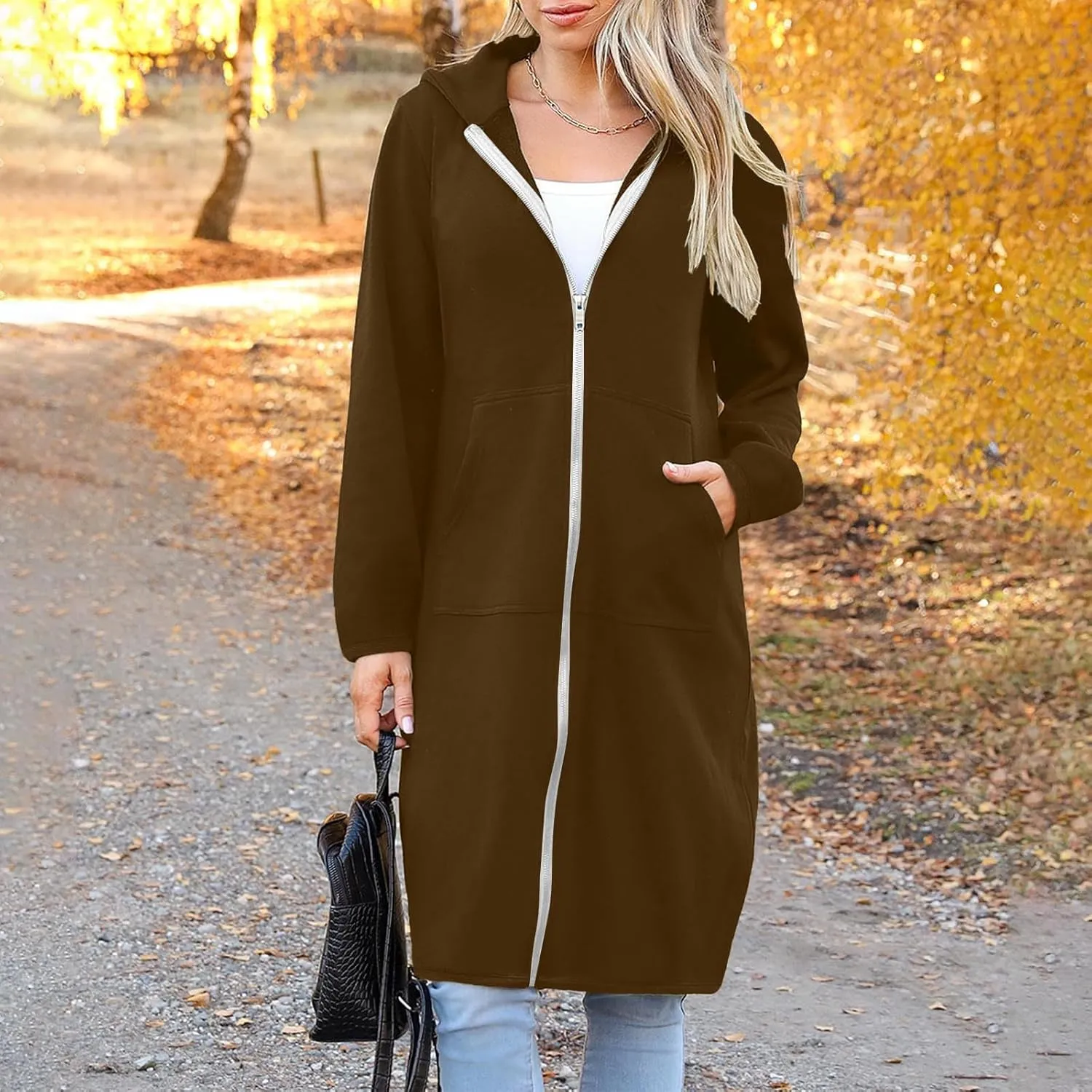 Hoodies for Women Oversized Cardigan Zip Up Casual Hooded Sweatshirt Fall Fashion Fleece Long Hoodies with Pocket
