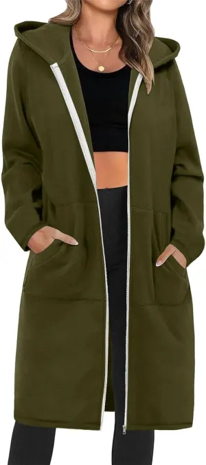 Hoodies for Women Oversized Cardigan Zip Up Casual Hooded Sweatshirt Fall Fashion Fleece Long Hoodies with Pocket