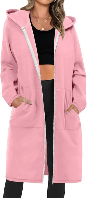 Hoodies for Women Oversized Cardigan Zip Up Casual Hooded Sweatshirt Fall Fashion Fleece Long Hoodies with Pocket