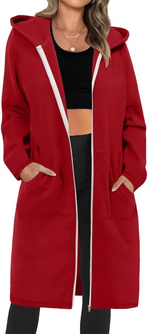 Hoodies for Women Oversized Cardigan Zip Up Casual Hooded Sweatshirt Fall Fashion Fleece Long Hoodies with Pocket