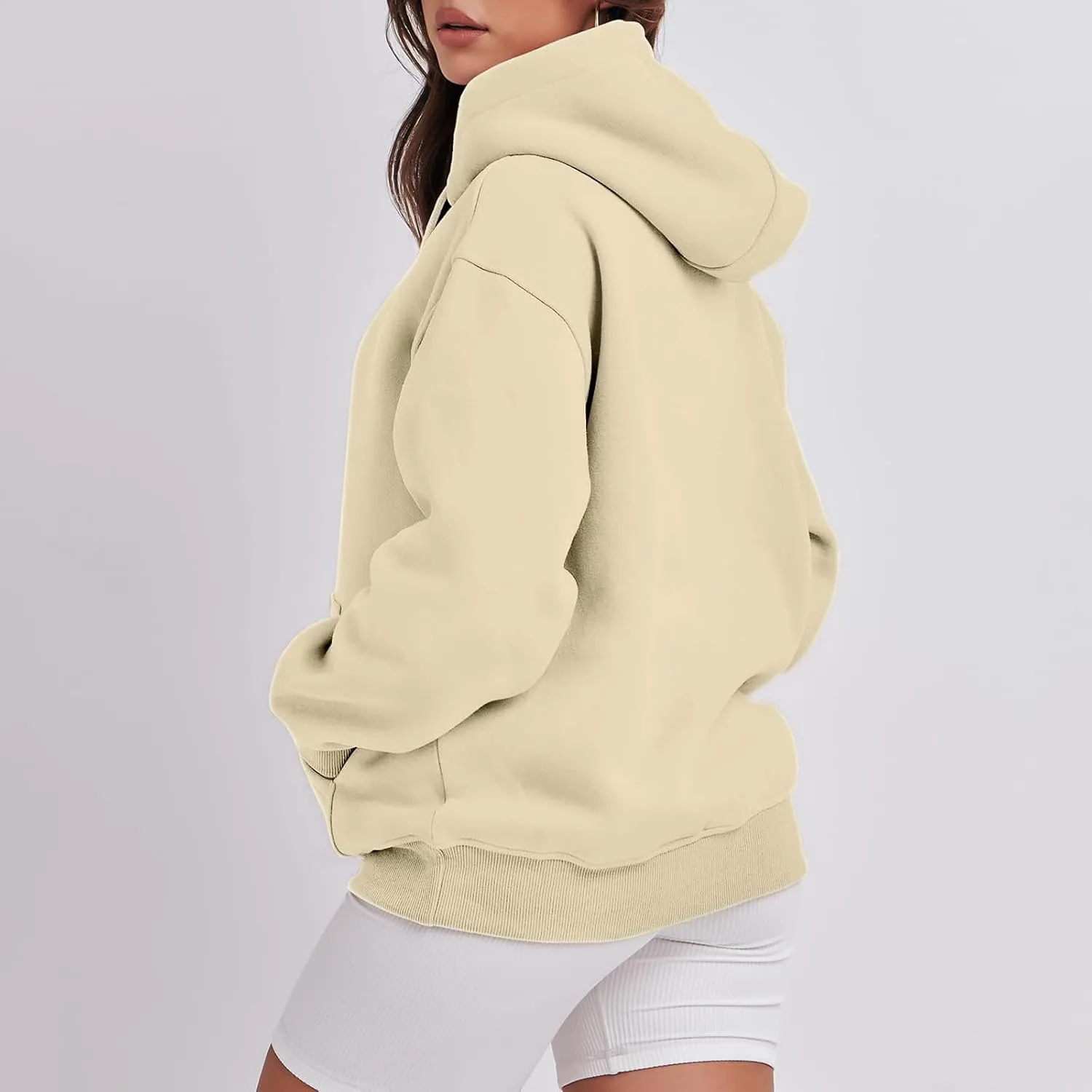 Hoodies for Women Oversized Solid Color Long Sleeve Hooded Sweater Basic Pullover Sweatshirts with Pocket