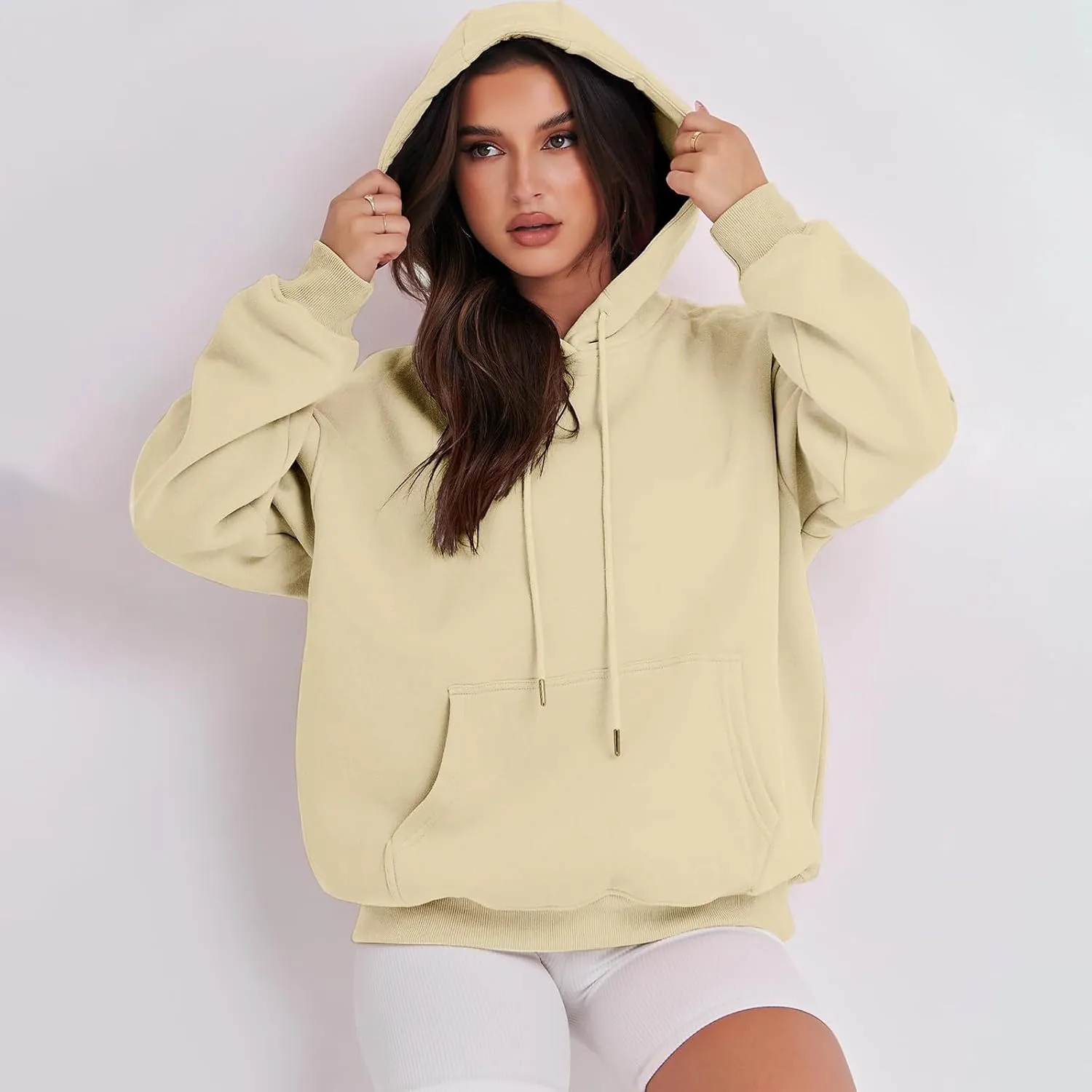 Hoodies for Women Oversized Solid Color Long Sleeve Hooded Sweater Basic Pullover Sweatshirts with Pocket