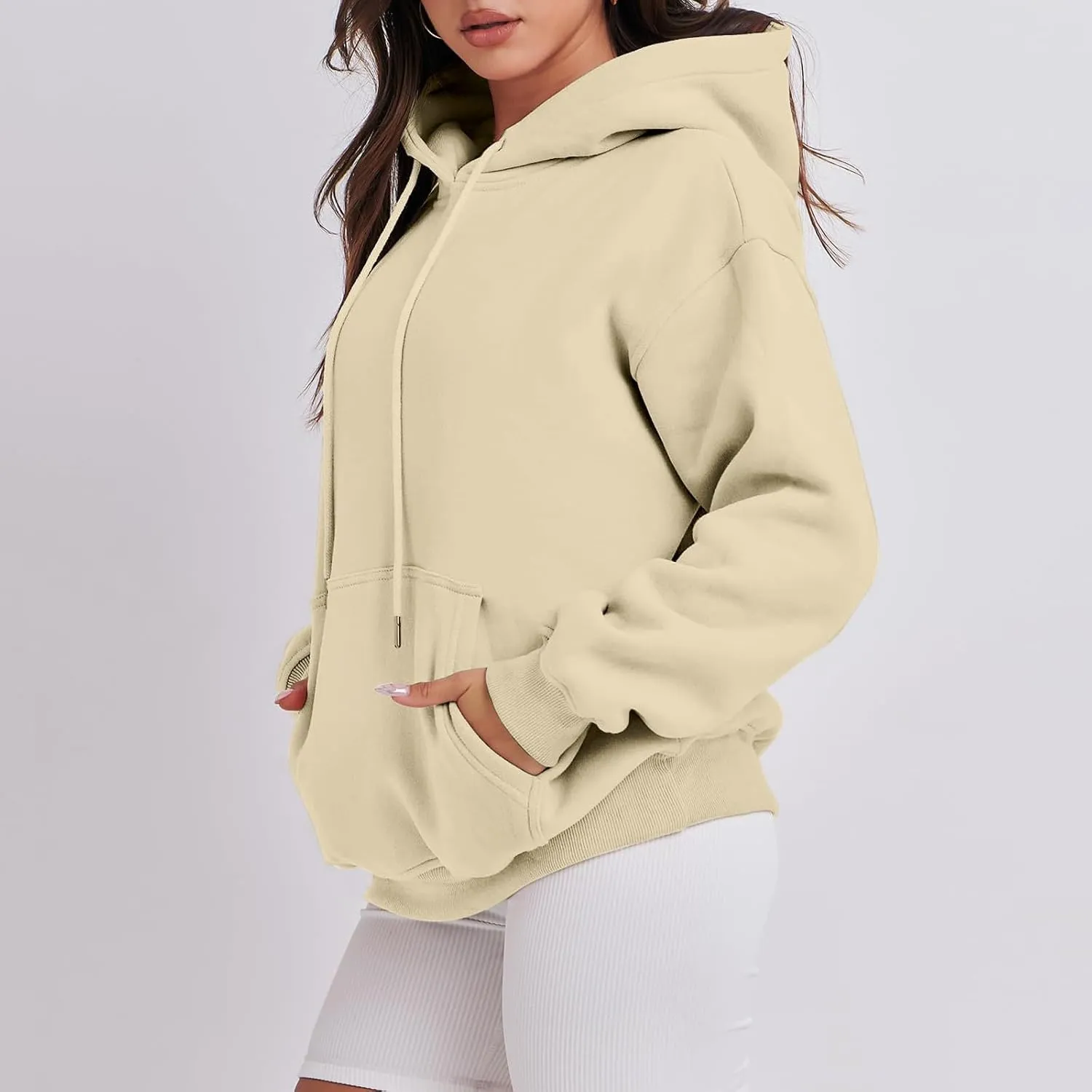 Hoodies for Women Oversized Solid Color Long Sleeve Hooded Sweater Basic Pullover Sweatshirts with Pocket