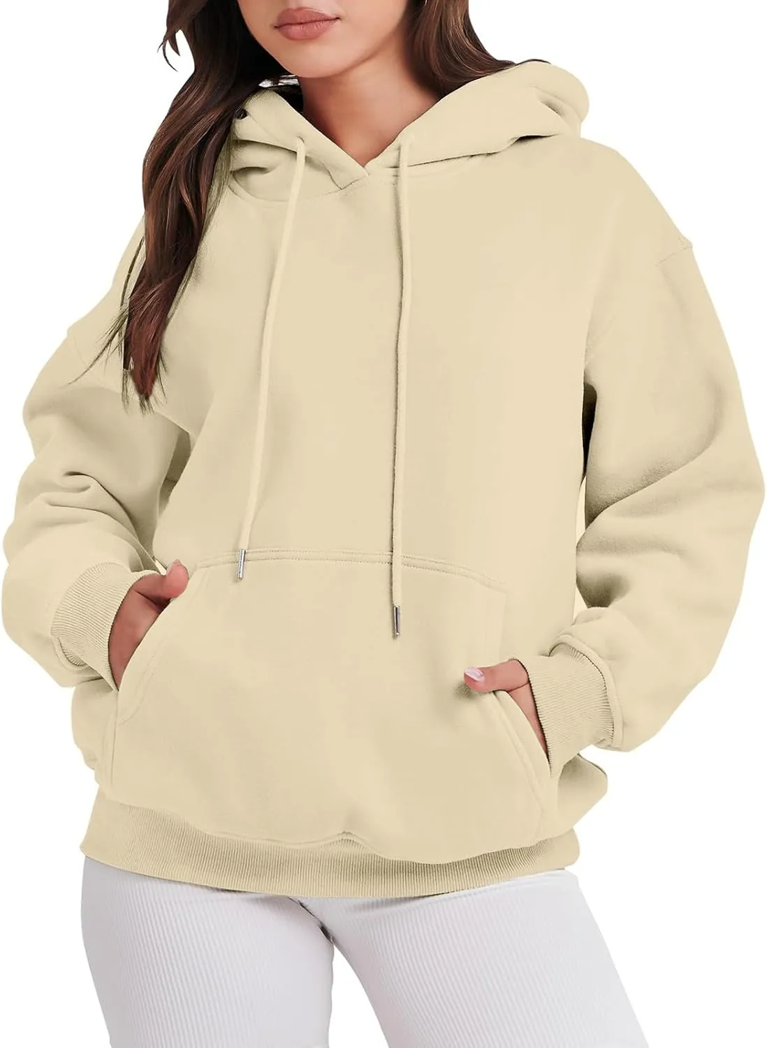 Hoodies for Women Oversized Solid Color Long Sleeve Hooded Sweater Basic Pullover Sweatshirts with Pocket