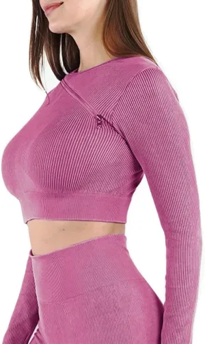 HSQMA Yoga Shirt for Women,Womens Long Sleeve Workout Shirts, Quick Dry Fitness Gym T Shirt, Breathable Athletic Gym Tops (Color : Dark Pink, Size : S/)
