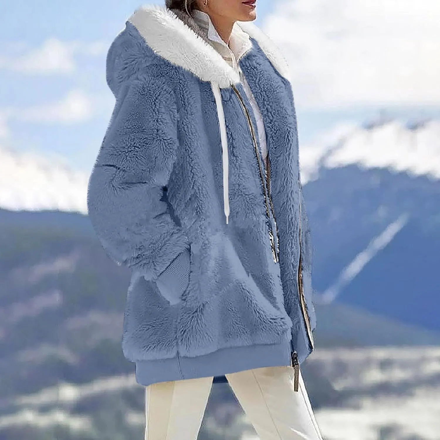 HXHYQKP Womens Fleece Zip Up Jacket Winter Coats Plus Size Jacket Hoodies Plush Warm Fuzzy Coat with Pockets