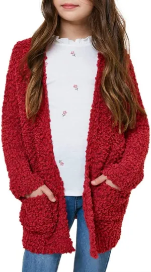 Imily Bela Girls Cardigan Open Front Popcorn Knit Long Sleeve Sweaters Coat with Pockets