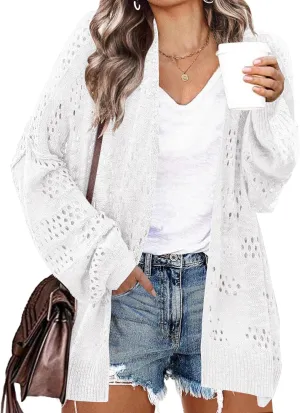 IN'VOLAND Womens Plus Size Crochet Cardigan Kimonos Boho Long Sleeve Oversized Summer Open Front Knitted Sweater