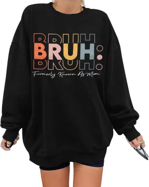 JINTING Oversized Mom Sweatshirts for Women Bruh Mom Hoodie Funny Mama Letter Print Pullover Casual Long Sleeve Tops