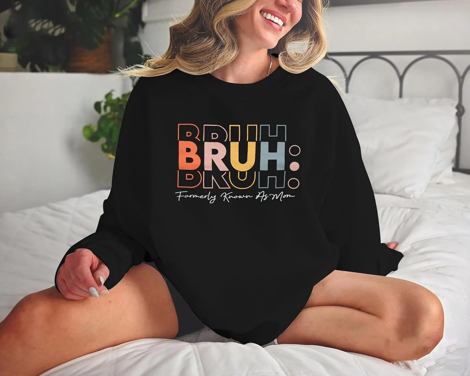 JINTING Oversized Mom Sweatshirts for Women Bruh Mom Hoodie Funny Mama Letter Print Pullover Casual Long Sleeve Tops