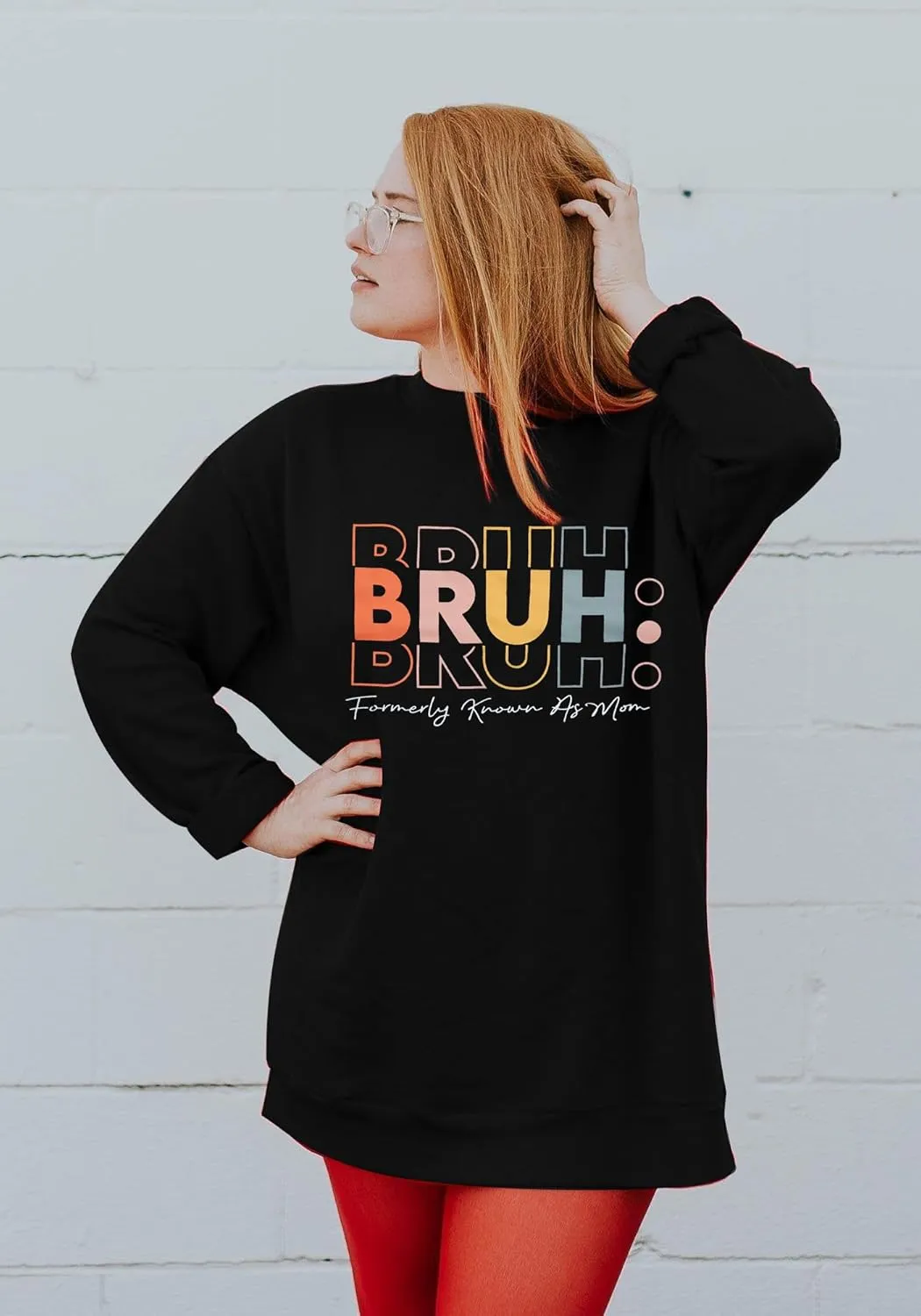 JINTING Oversized Mom Sweatshirts for Women Bruh Mom Hoodie Funny Mama Letter Print Pullover Casual Long Sleeve Tops