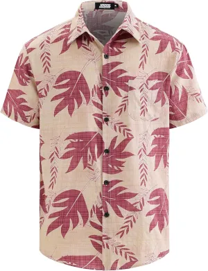JOGAL Men's Flower Short Sleeve Button Down Hawaiian Shirt