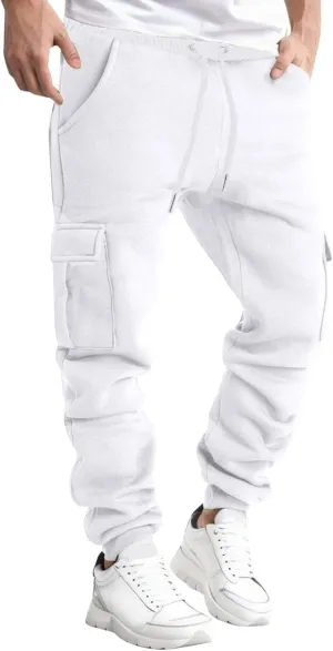 Joggers for Men Fleece Casual Drawstring Baggy Sport Athletic Gym Workout Sweatpants Cargo Sweatpants with Pockets