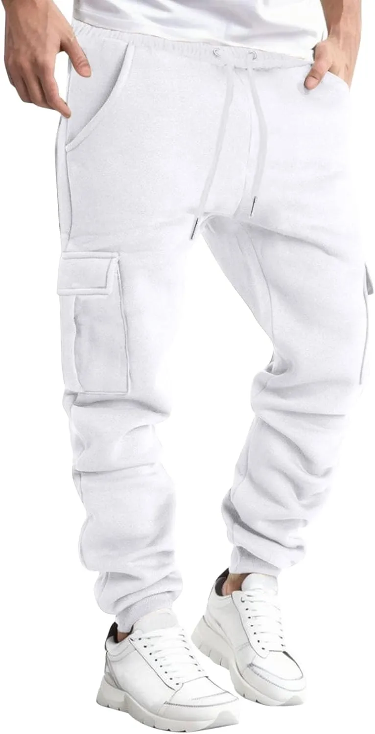 Joggers for Men Fleece Casual Drawstring Baggy Sport Athletic Gym Workout Sweatpants Cargo Sweatpants with Pockets