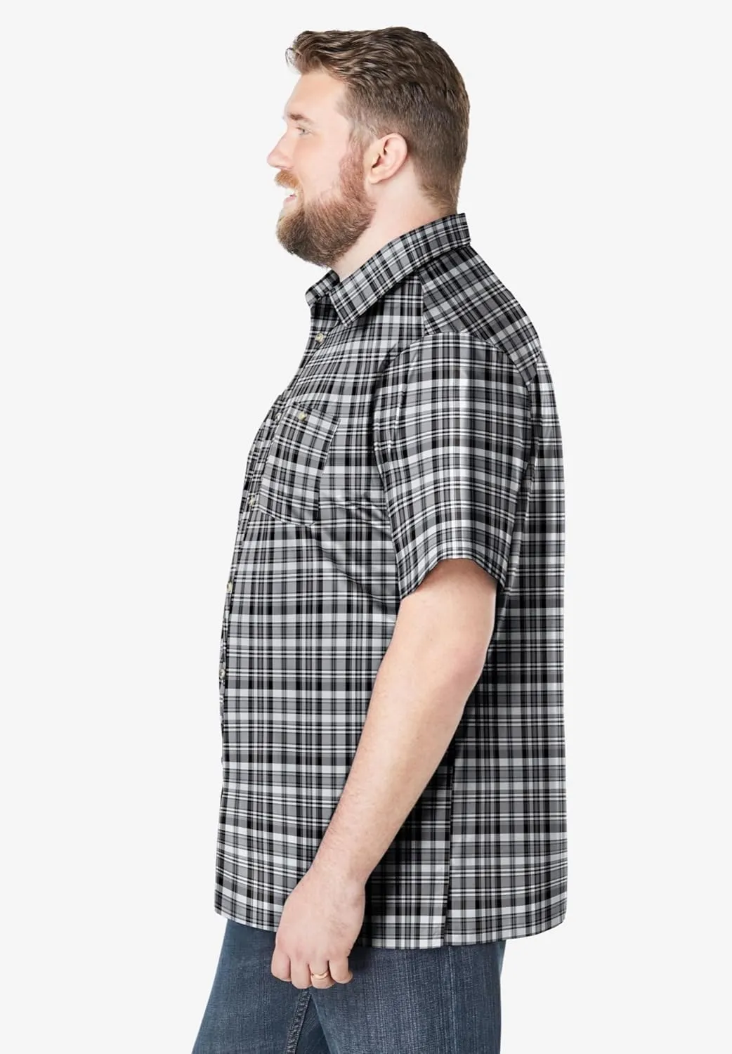 KingSize Men's Big & Tall Short-Sleeve Plaid Sport Shirt