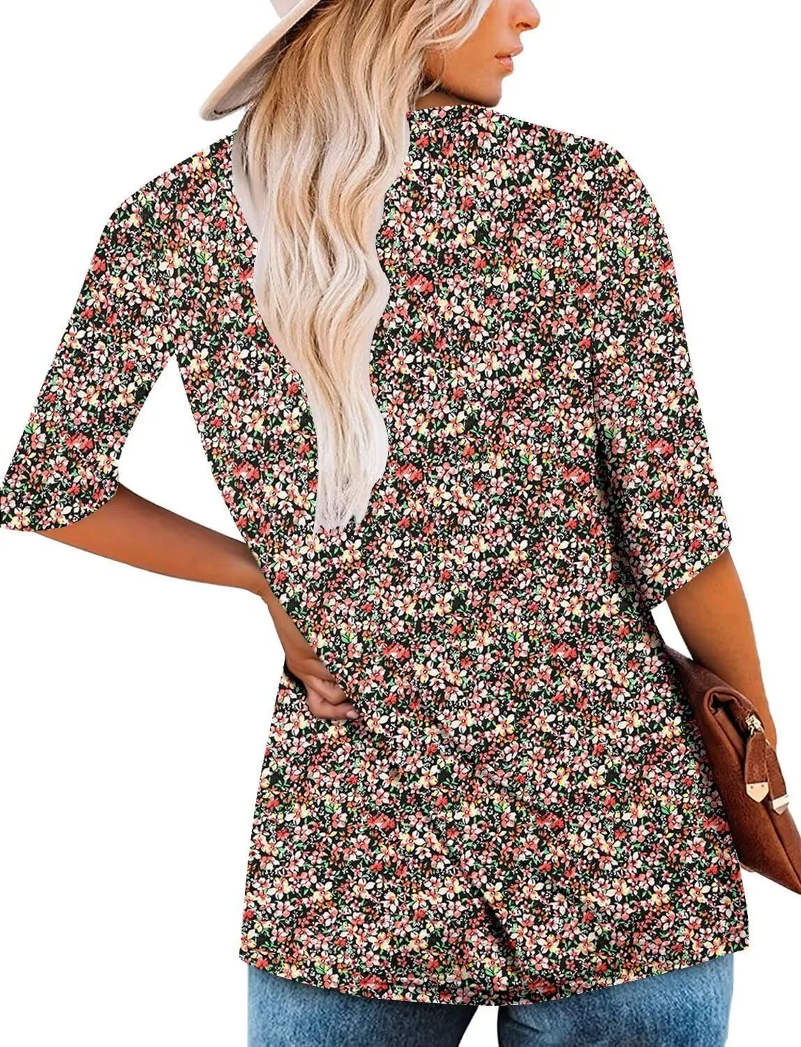 KISSMODA Women's Casual 3/4 Sleeve T-Shirts 2025 V-Neck Tunic Tops Cute Tees Blouses Loose Fit Business Work Tee Top