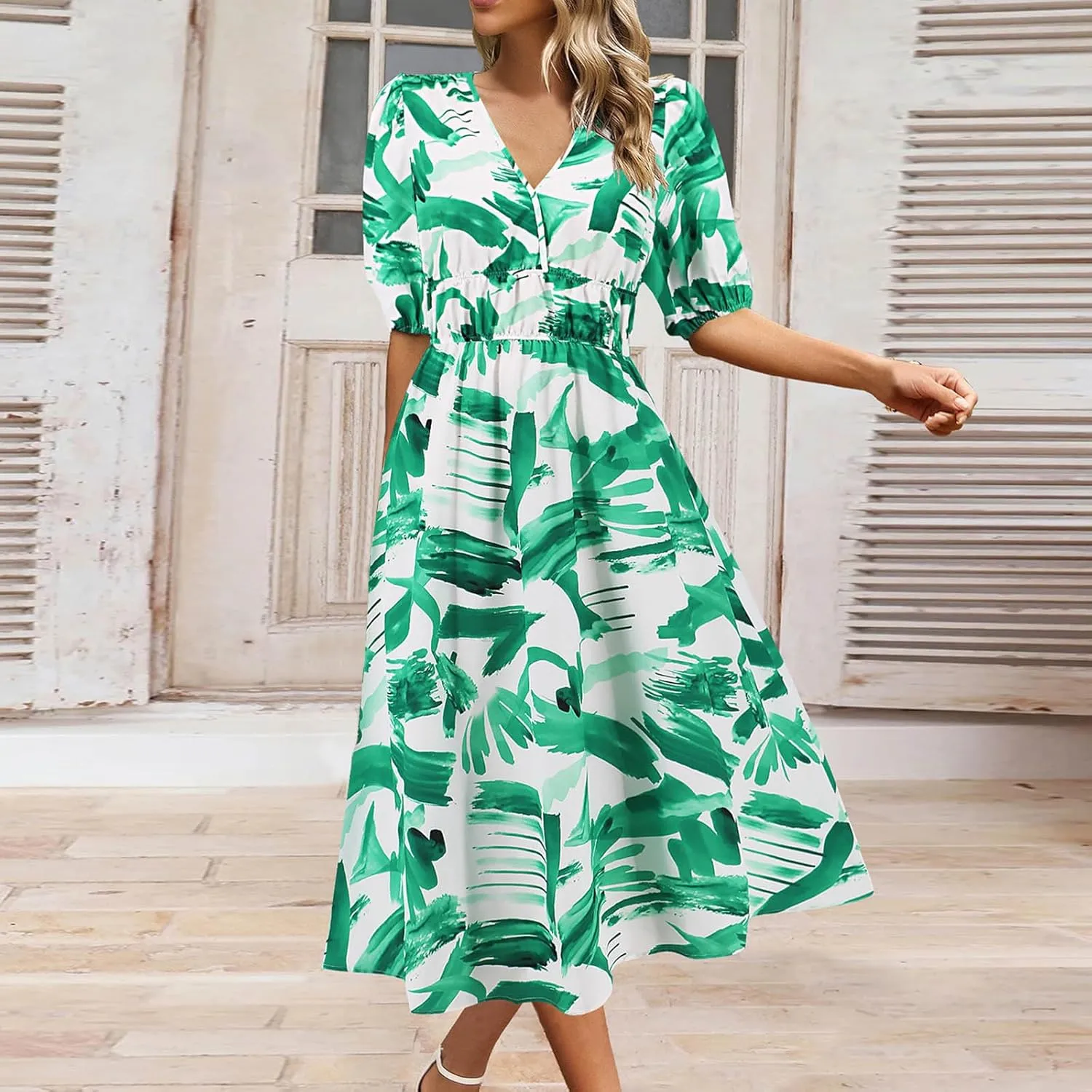 Lastesso Sundresses for Women Floar Print Flowy Maxi Dresses Casual V Neck Short Sleeve Outfits Summer Beach Sun Dresses