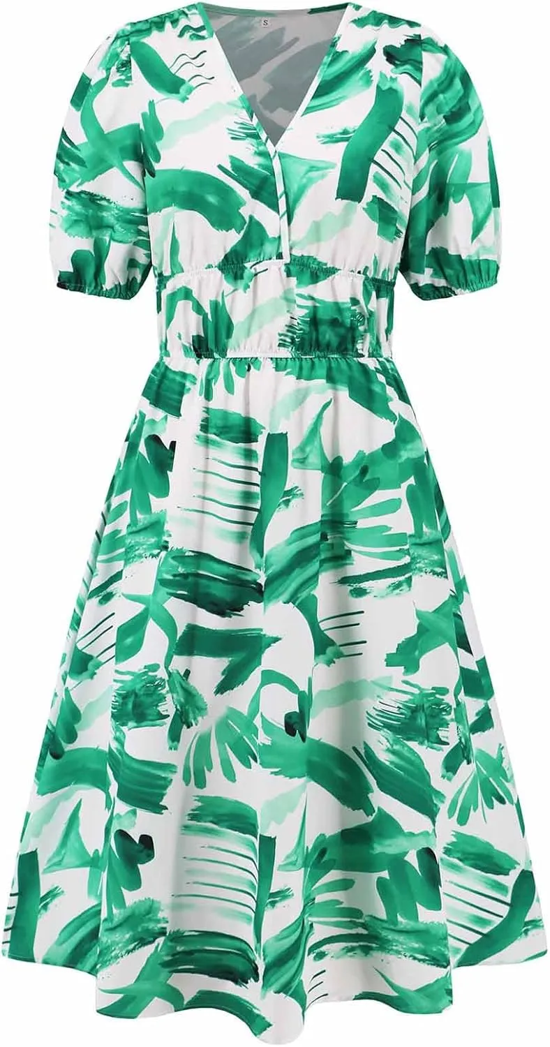 Lastesso Sundresses for Women Floar Print Flowy Maxi Dresses Casual V Neck Short Sleeve Outfits Summer Beach Sun Dresses