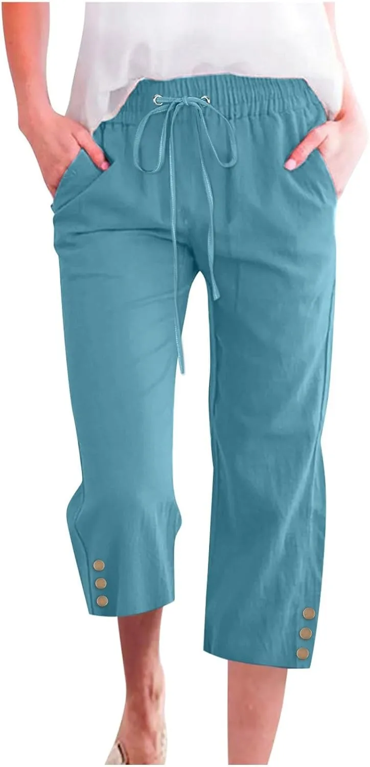 LCMTWX Capris for Women Pockets for Women Casual Stretch High Waisted Yoga Leggings Comfy Wide Leg Pants Womens Pull On
