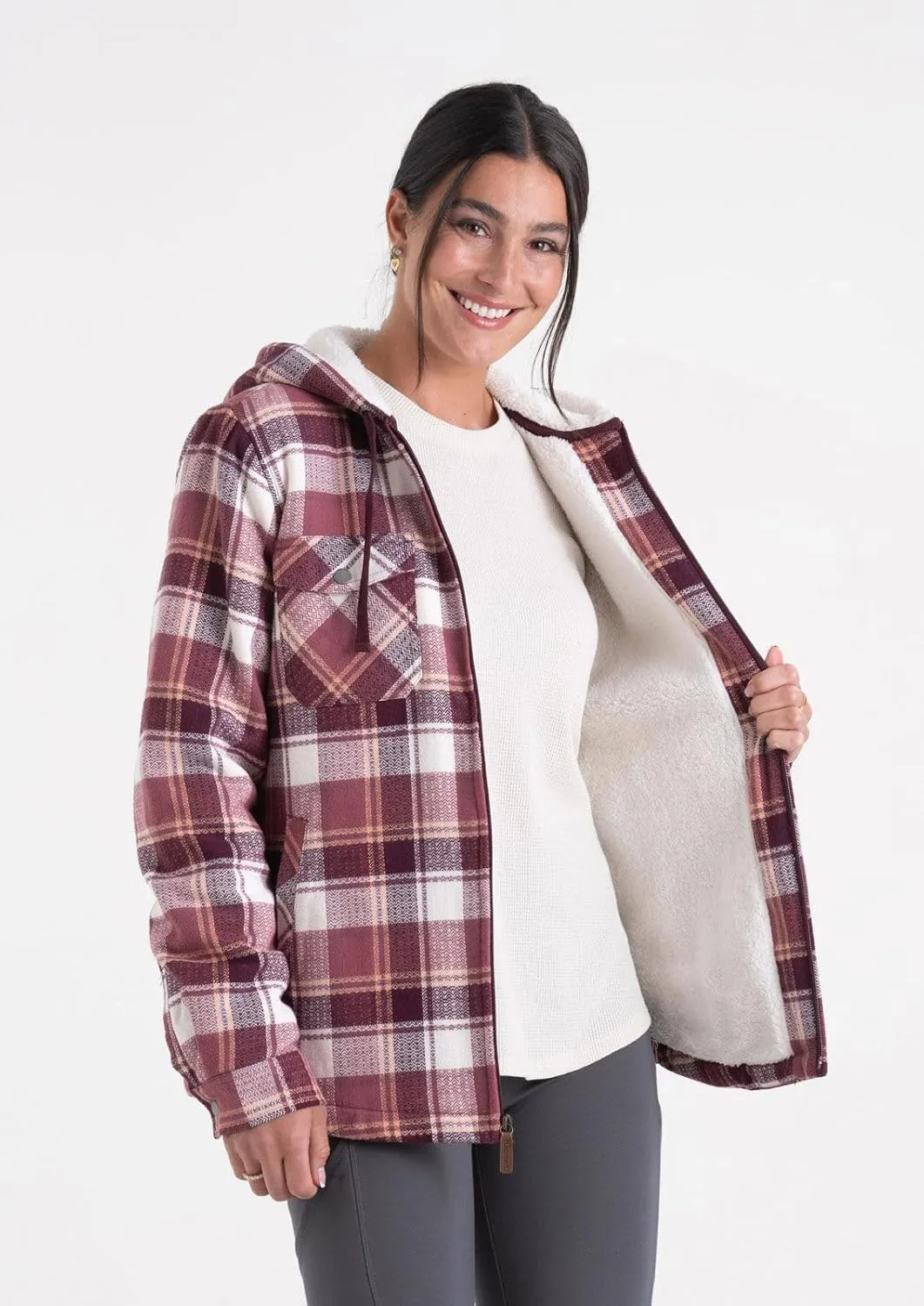 Legendary Whitetails Women's Woodland Berber Lined Hooded Shirt Jacket