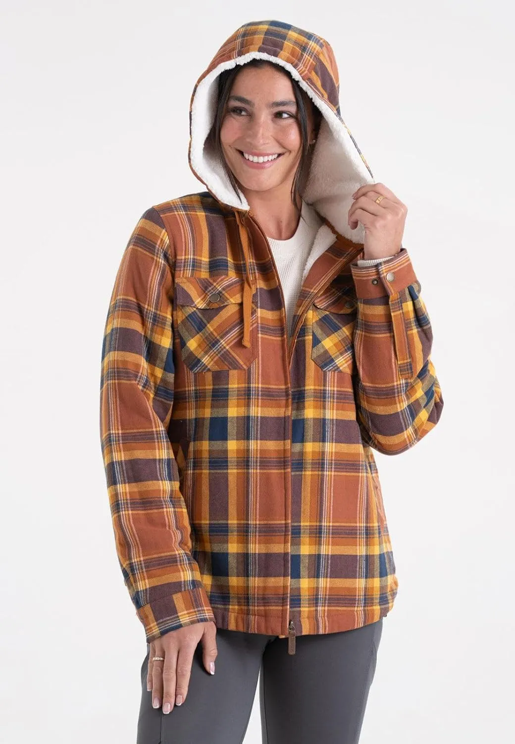 Legendary Whitetails Women's Woodland Berber Lined Hooded Shirt Jacket