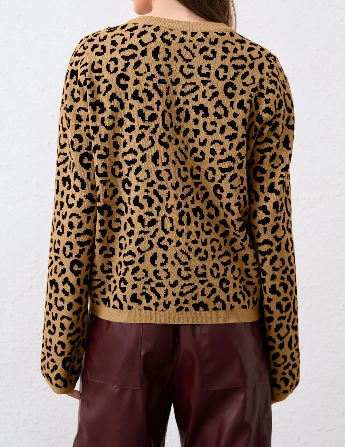 Leopard Cardigan Long Sleeve Open Front Button Up Cheetah Print Top Leopard Sweater Coat Cropped Cardigan Jackets