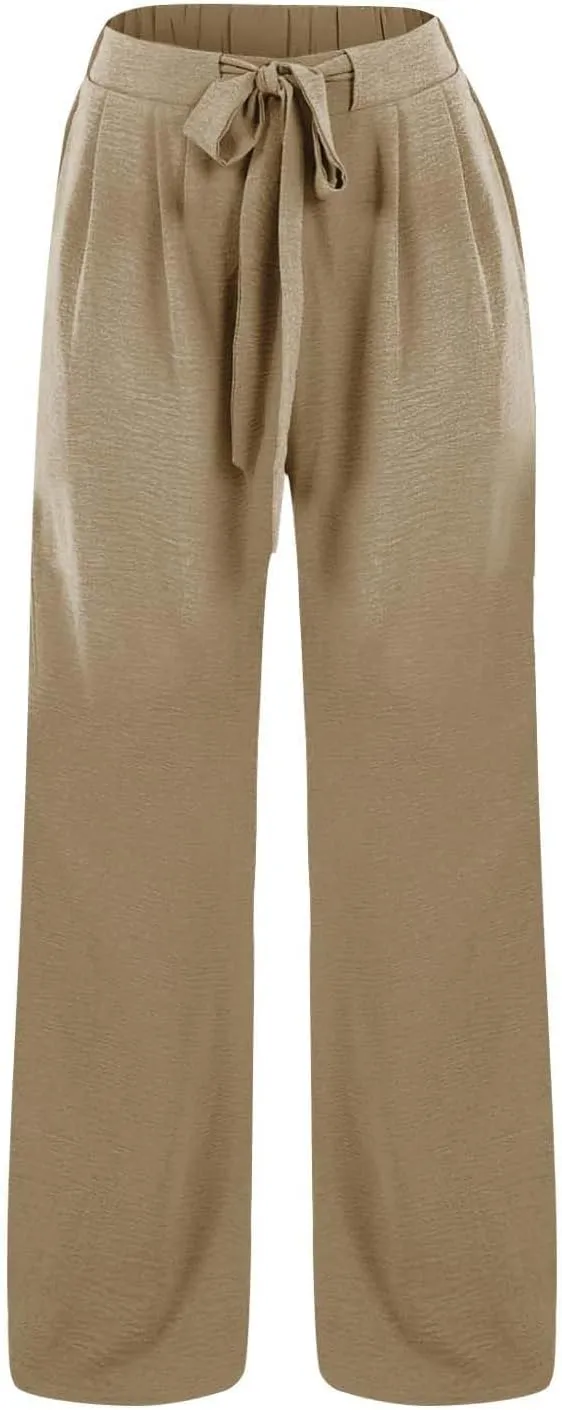Linen Pants for Women 2025 Summer High Waisted Wide Leg Palazzo Pants Casual Loose Flowy Beach Trousers with Pockets