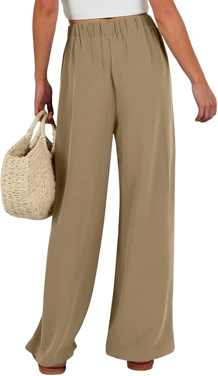 Linen Pants for Women 2025 Summer High Waisted Wide Leg Palazzo Pants Casual Loose Flowy Beach Trousers with Pockets