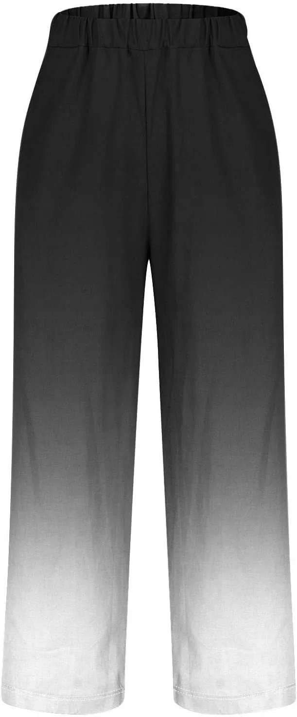 Linen Pants for Women Casual Loose High Waist Wide Leg Palazzo Pants 2025 Summer Boho Floral Flowy Beach Trousers